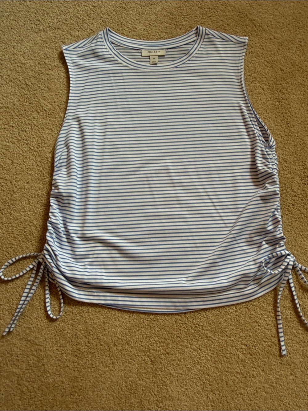 NWOT On 34th Blue & White Striped Sleeveless Side-Tie Tank